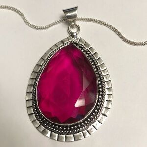Pink Tourmaline Stamped 925 Sterling Silver Necklace